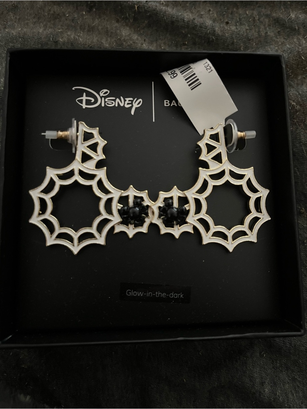 Disney BaubleBar White and Black Spiderweb Drop Earrings